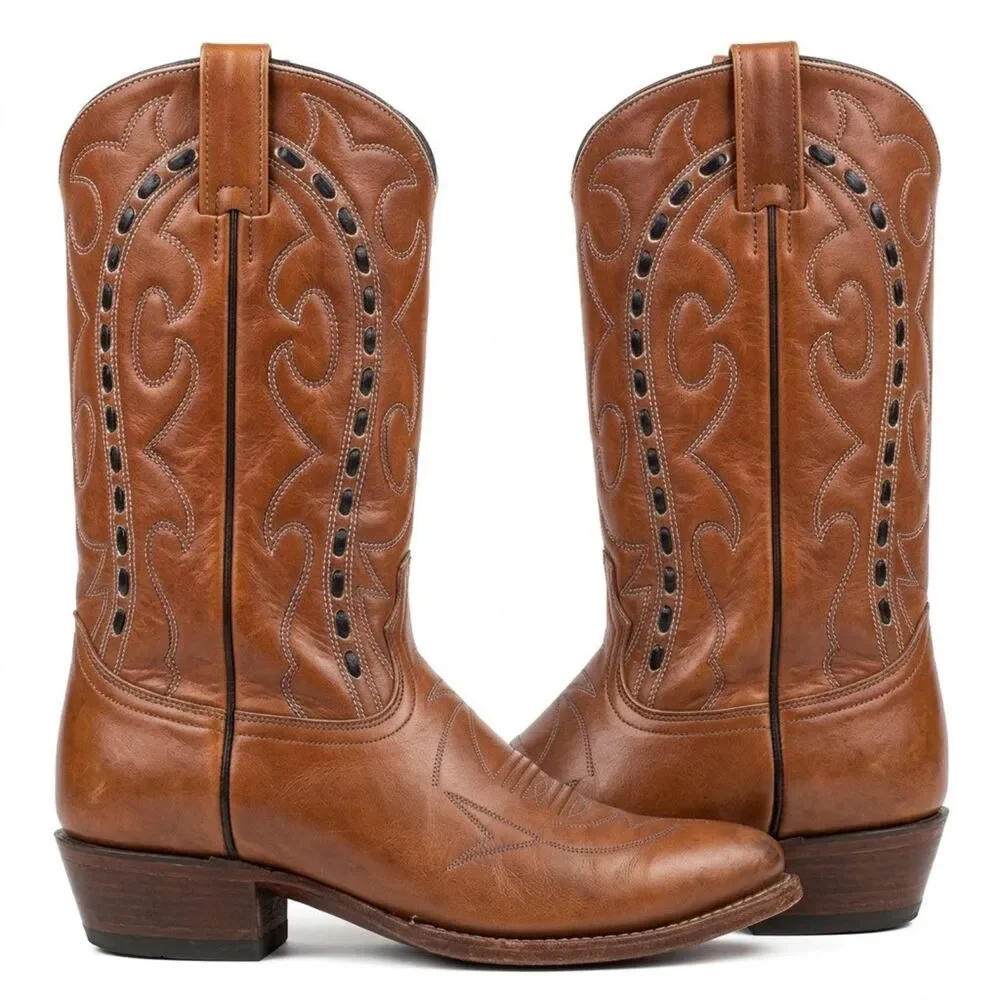 Vintage Durango West Brown Leather Cowboy Boots Mens 8 D 1970s Whipstitch Wester